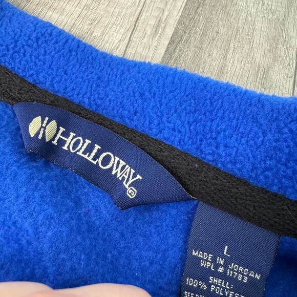 Vintage 90s Blue Fleece V-Neck Sweatshirt with USA Flag Patch Size Large - Picture 5 of 8